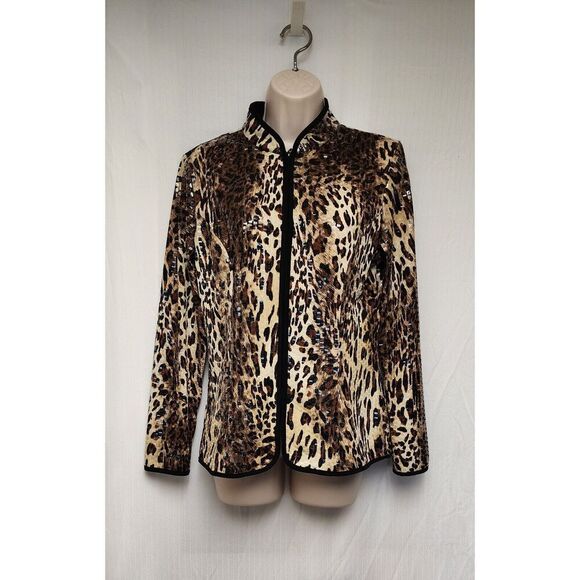 aDRESSing WOMAN Leopard Cheetah Animal Print Full Zip Shimmer Jacket Size M - Picture 2 of 11